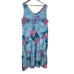 Hilo Hattie Womens XL Royal Hawaiian Creations Rayon Pop Long Dress Floral Leave